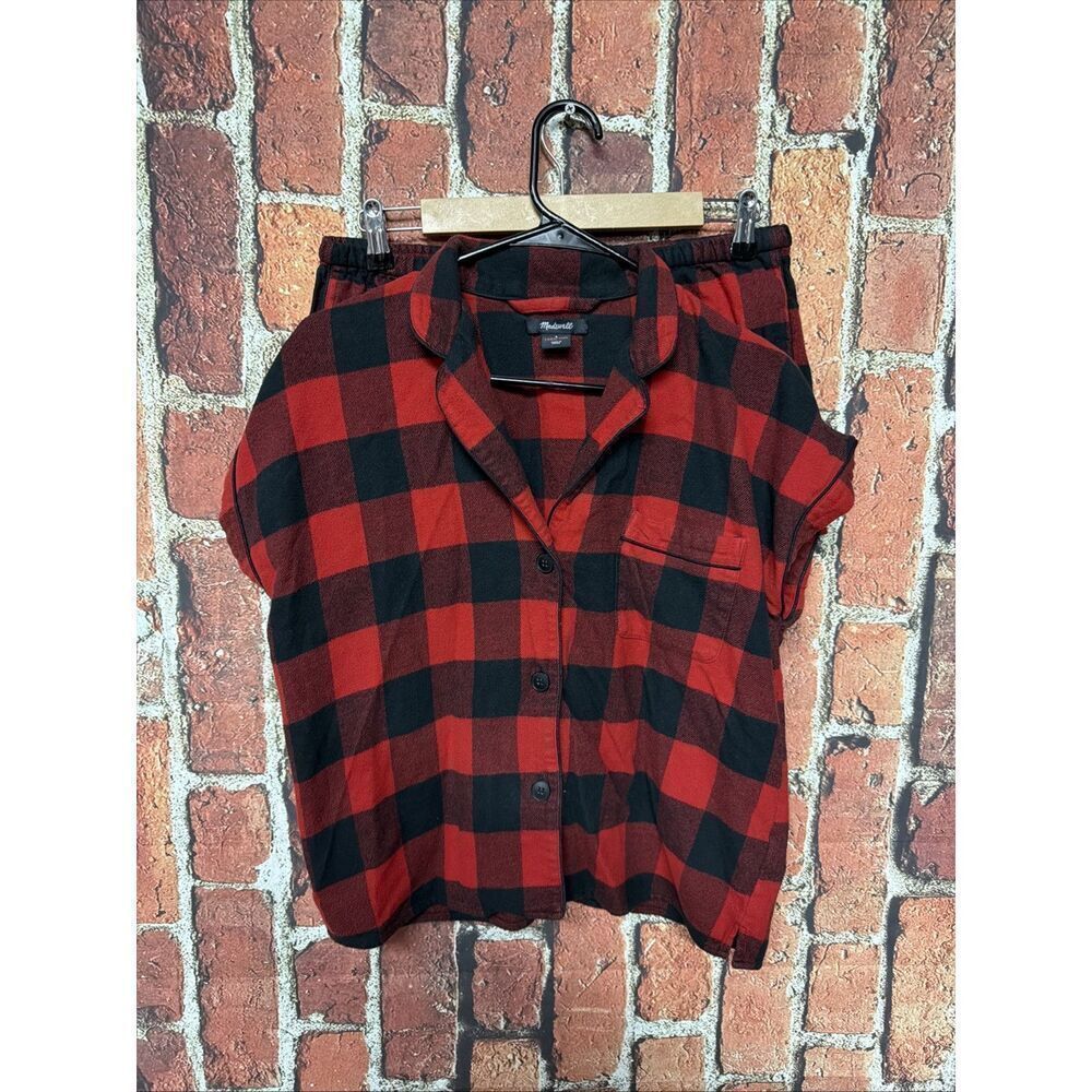 Madewell Womens Red Black Cotton Flannel Bedtime Pajama Set in Buffalo Plaid S